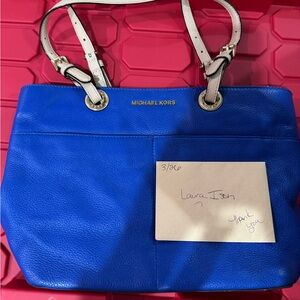 Michael Kors Royal Blue Tote with Cream Straps